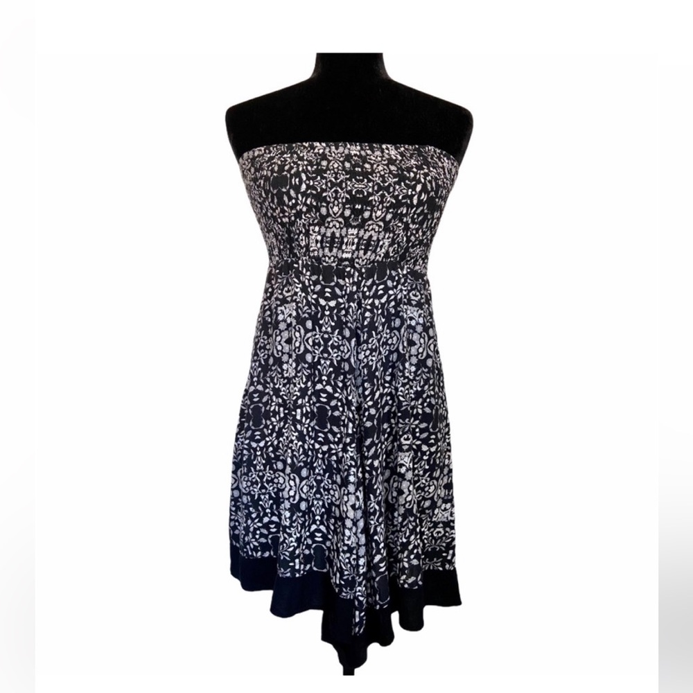UO floral print strapless dress with handkerchief hem